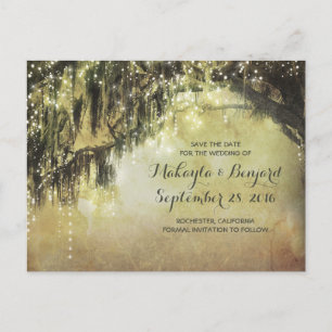 Lichterkette & alter Baum Save-the-Date-Postkarte Ankündigungspostkarte