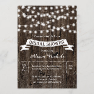 Lichterkette auf altem Holz Hochzeit Brautparty Einladung