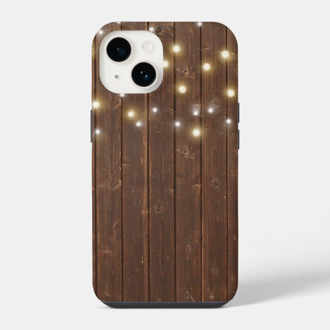 Lichterkette auf Eichenholz iPhone Hülle (Rückseite)