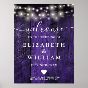 Lichterkette aus lila Holz Hochzeit Willkommenssch Poster