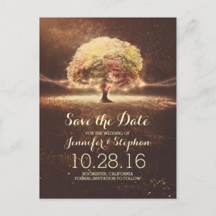 Lichterkette Baum romantische Save-the-Date-Postka Ankündigungspostkarte