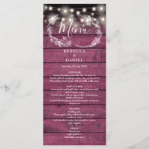 Lichterkette Blumen Rustikal Rot Holz Hochzeit Menükarte