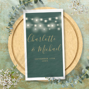 Lichterkette Grün Gold Signatur Schrift Hochzeit Serviette