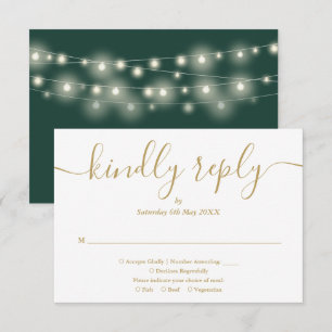 Lichterkette Grün und Gold Schrift Mahlzeit Wahl RSVP Karte