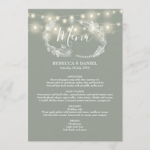 Lichterkette Hellgrün Florale Hochzeit Menükarte