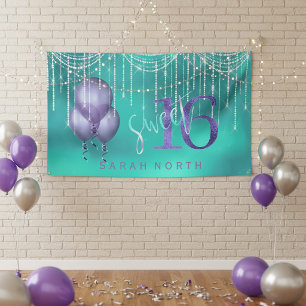 Lichterkette & Luftballons Sweet 16 TürkisLila ID4 Banner
