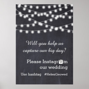 Lichterkette mit Instagram-Hashtag-Hochzeit Poster