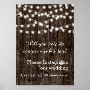 Lichterkette mit Instagram-Hashtag-Hochzeit Poster