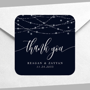 Lichterkette Navy Blau Elegante Hochzeit Danke Quadratischer Aufkleber