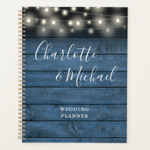 Lichterkette Rustikal Blau Holz Schrift Hochzeit Planer