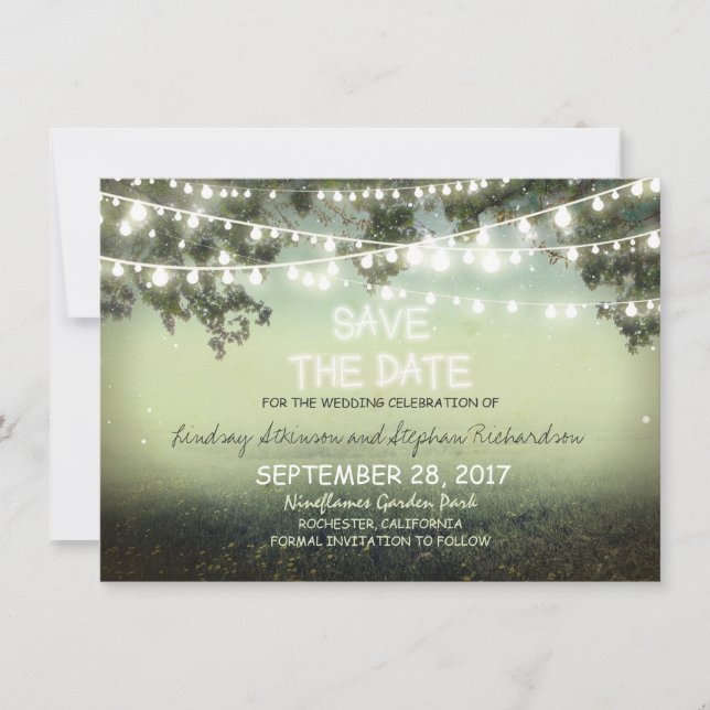 Lichterkette rustikal SAVE THE DATE FLAT CARDS (Vorderseite)