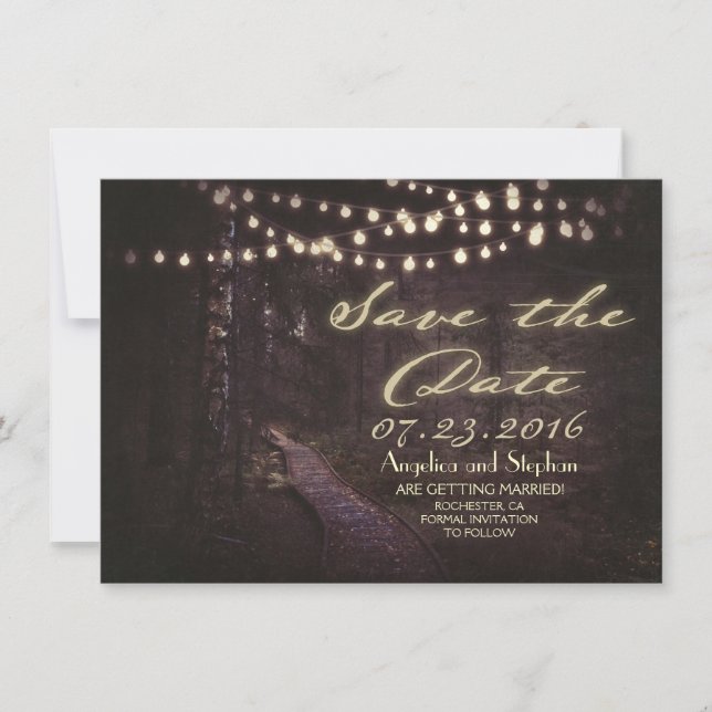 Lichterkette rustikale Bäume Save-the-Date Save The Date (Vorderseite)