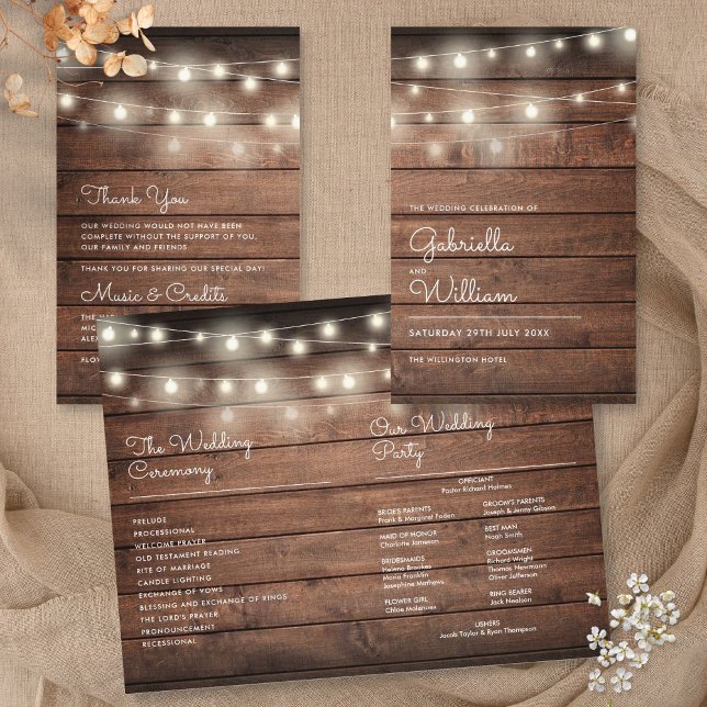 Lichterkette Rustikale Holz Hochzeitsprogramm (Von Creator hochgeladen)