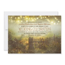 Lichterkette rustikale Landhochzeit Einladung