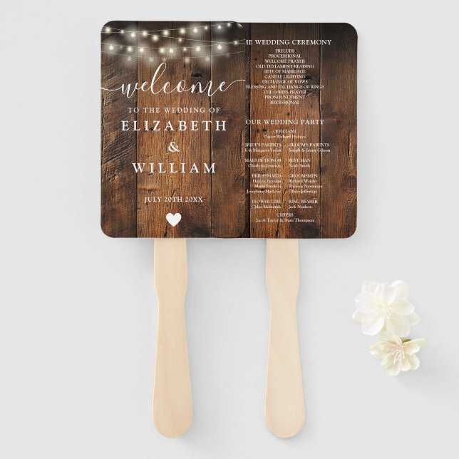 Lichterkette Rustikale Scheunen-Hochzeitsprogramm  Fächer (Vorne und Hinten)