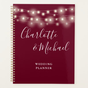Lichterkette Signatur Schrift Burgunder Hochzeit Planer