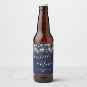Lichterkette Signatur Schrift Navy Blau Hochzeit Bierflaschenetikett