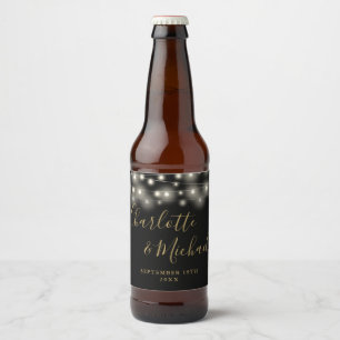 Lichterkette Signatur Schrift Schwarz Gold Hochzei Bierflaschenetikett