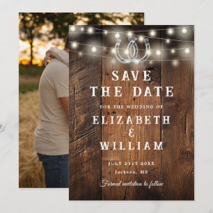 Lichterkette Stallholz Foto Western-Hochzeit Save The Date