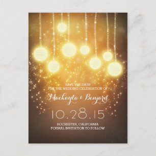 Lichterketten Glitter & Laternen Save-the-Date Ankündigungspostkarte