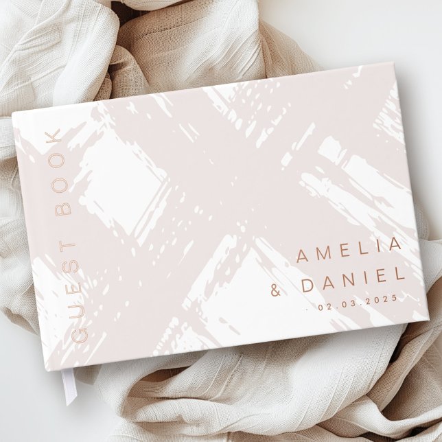 Lichtgraue Pinselstriche mit Rose und Namen Hochze Gästebuch (Light rose gray brushstrokes names wedding foil guest book)