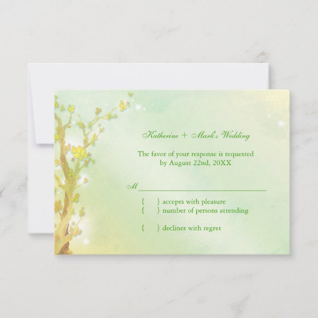 Lichtgrüner Baum Hochzeit RSVP Karte (Vorderseite)