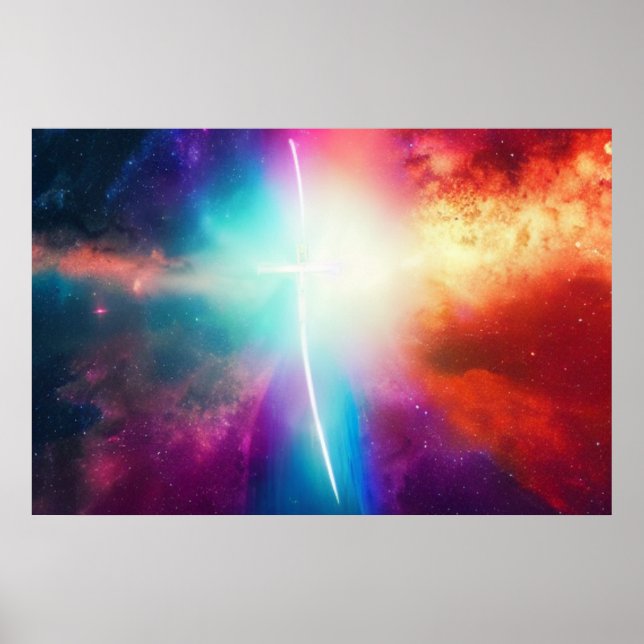 Lichtkreuz in Weltraumplakat Poster (Vorne)