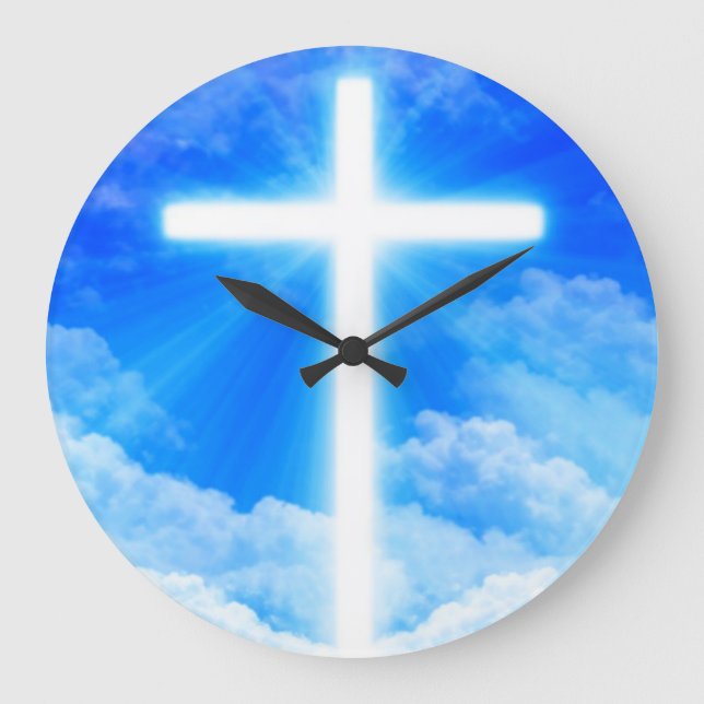 Lichtkreuz Jesus Christus Christlich anpassbar Große Wanduhr (Vorderseite)