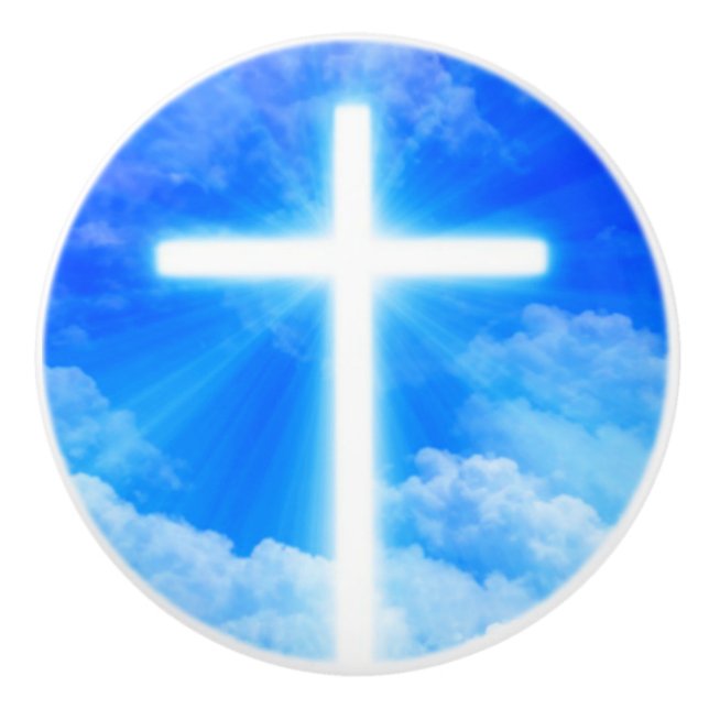 Lichtkreuz Jesus Christus Christlich anpassbar Keramikknauf (Vorderseite)