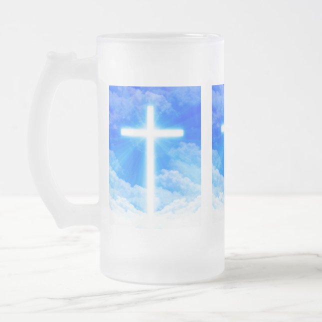 Lichtkreuz Jesus Christus Christlich anpassbar Mattglas Bierglas (Links)