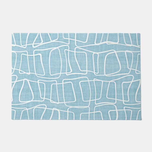 Lichtpastellblau Modernes Rundquadratmuster Fußmatte (Vorderseite)