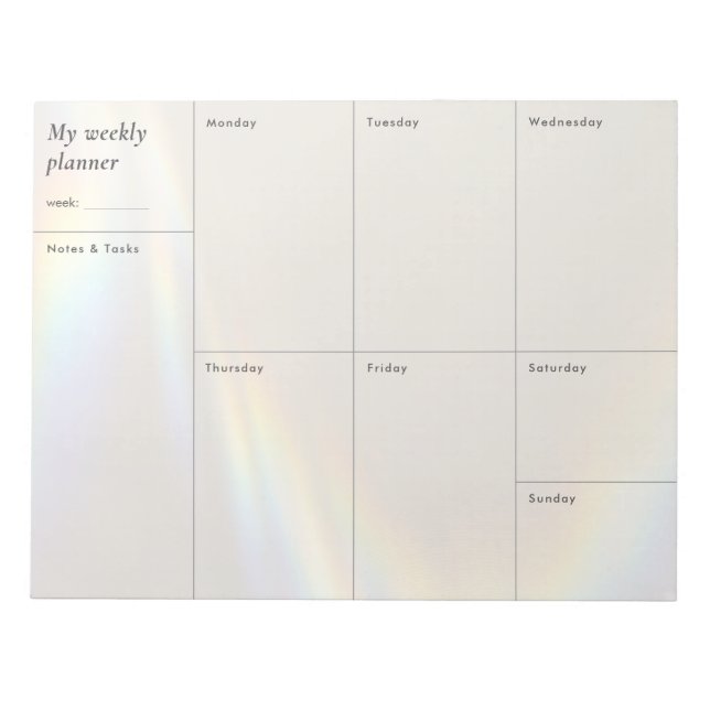 Lichtprisma & beiger minimalistischer Wochenplaner Notizblock (Vorderseite)