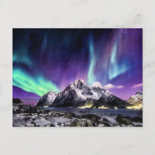 Lichtrampen - Schöne Aurora-Landschaft Postkarte