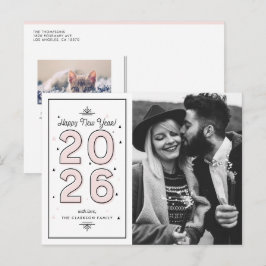 Lichtrosa geometrische Typografie 2025 Neues Jahr Feiertagspostkarte