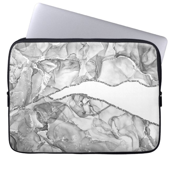 LICHTSILVER MARBLE AGATE GLITZER GLAM LAPTOPSCHUTZHÜLLE (Vorderseite)