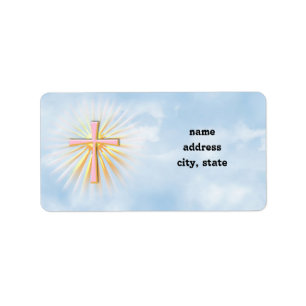 Lichtstrahlen aus dem religiösen Kreuz (W/Wolken) Adressaufkleber