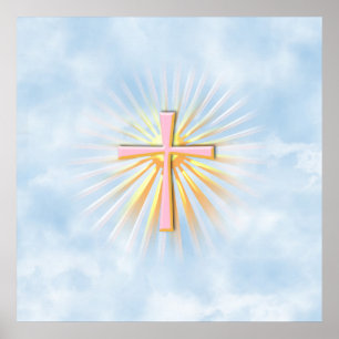 Lichtstrahlen aus dem religiösen Kreuz (W/Wolken) Poster