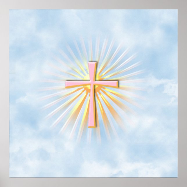 Lichtstrahlen aus dem religiösen Kreuz (W/Wolken) Poster (Vorne)