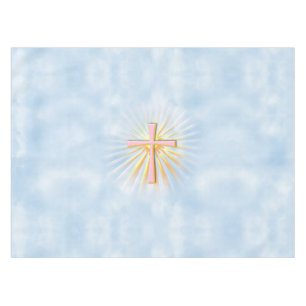 Lichtstrahlen aus dem religiösen Kreuz (W/Wolken) Tischdecke