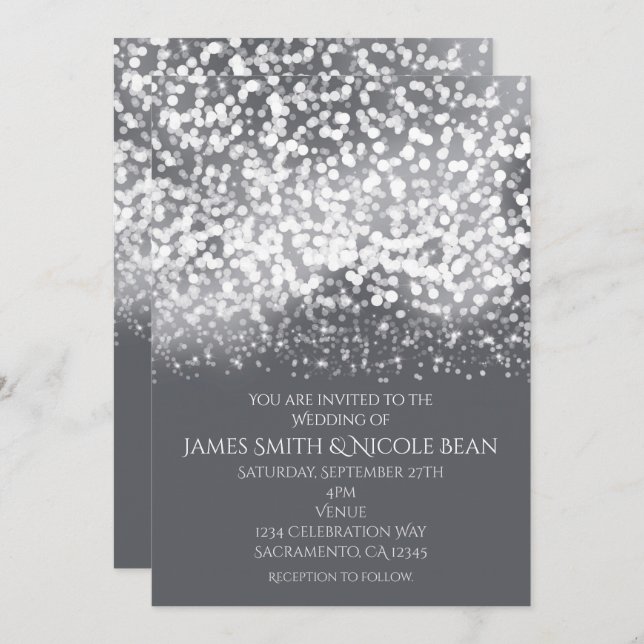 Lichtstrahlen Romantische Moderne Gray Wedding Einladung (Vorne/Hinten)