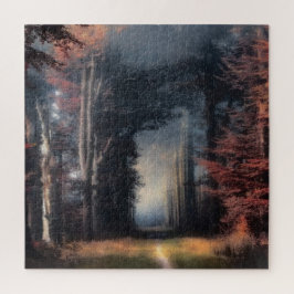 Lichtweg in einem Baumwald Puzzle