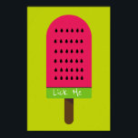 Lick me lustige Pop Art Popsicle fruchtige Wasserm Poster<br><div class="desc">Lick Me niedlicher lustiger Slogan mit einer niedlichen Pop Kunst bunt helle Illustration eines Wassermelone Popsicle Eisblock in Rosa und Kalkgrün. Glücklich und fruchtig !</div>