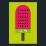 Lick me lustige Pop Art Popsicle fruchtige Wasserm Poster<br><div class="desc">Lick Me niedlicher lustiger Slogan mit einer niedlichen Pop Kunst bunt helle Illustration eines Wassermelone Popsicle Eisblock in Rosa und Kalkgrün. Glücklich und fruchtig !</div>