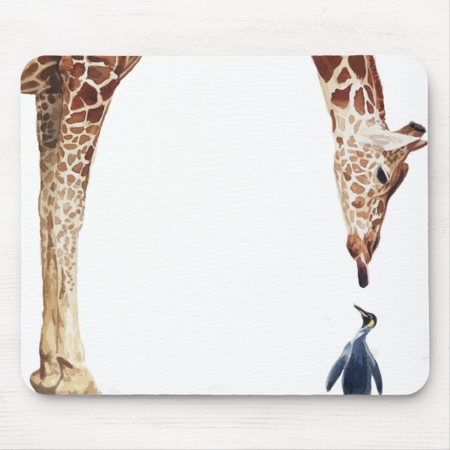 "Licker mit Pinguin-" Giraffe Aquarell Mousepad (Vorne)