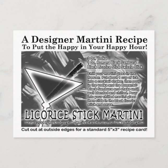 Licorice Stick Candy Martini Rezept Karte Postkart (Vorderseite)