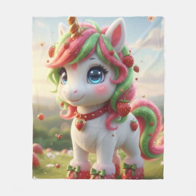 licorne fraise fleecedecke (Vorderseite)