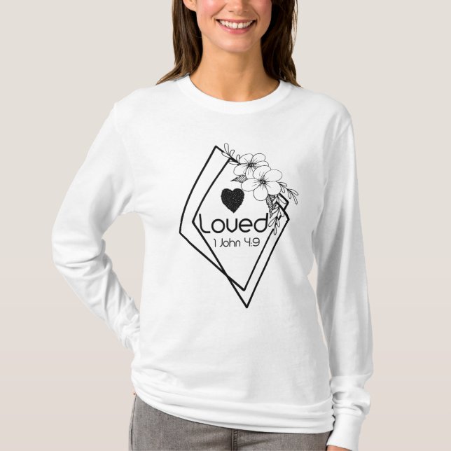 Liebe 1 John 4:9 Inspirationskriptur T-Shirt (Vorderseite)