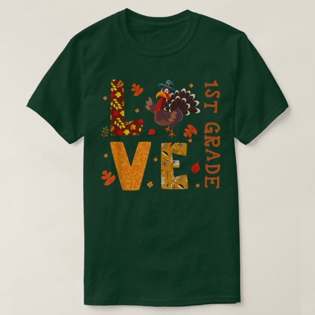 LIEBE 1. Klasse Lehrer gibt Türkei Herbst Herbst T-Shirt (Design vorne)