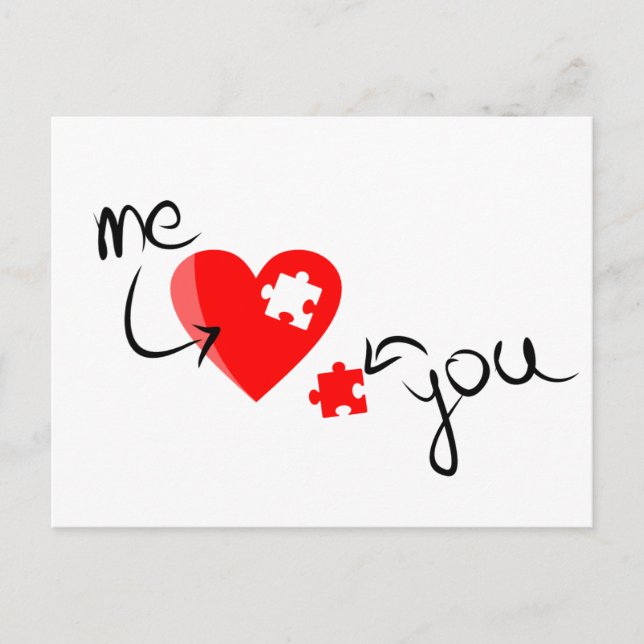Liebe-349631 RED PUZZLE HERZ ICH SIE VERMISST SIND Postkarte (Vorderseite)
