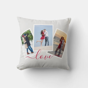 Liebe 3 Foto-Collage mit roter Schrift Kissen